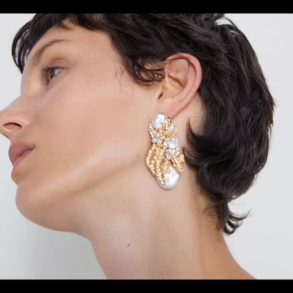 Zara Pearl Embellished Drop Earrings - Picture 6 of 6